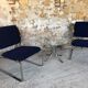 Paire de fauteuils vintage chrome et microfibre bleue circa 70