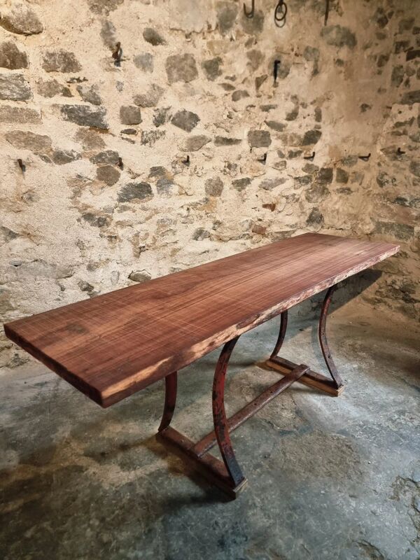 Table industrielle vintage en fer et bois massif