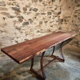 Vintage industrial table – Iron base and solid wood top (201 cm)