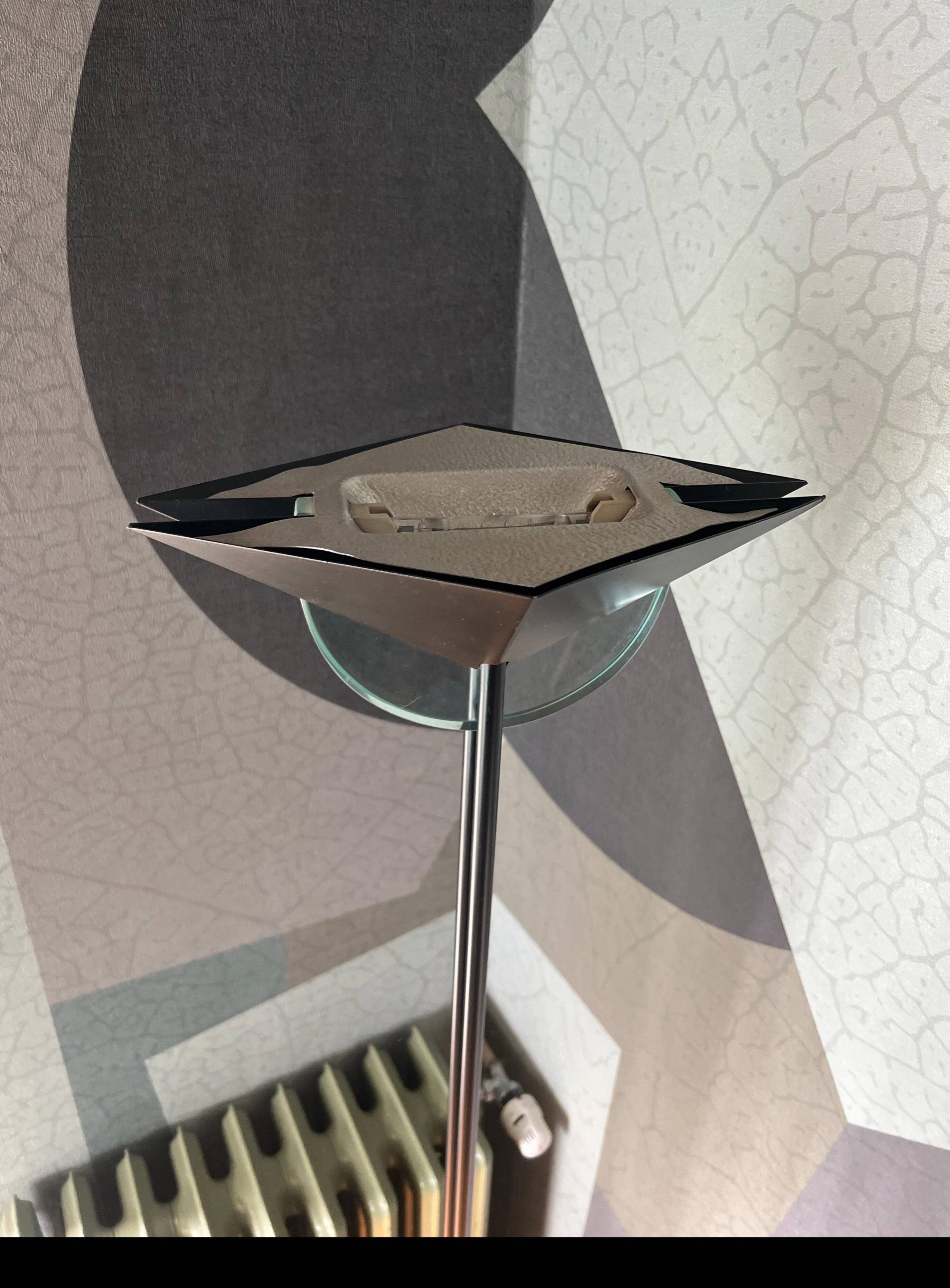 Vintage 1990s Fontana Arte Style Floor Lamp in Black Metal and Light Blue Glass