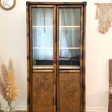 Glass cabinet in bamboo and cane