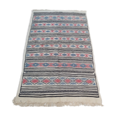 Handmade white carpet with multicolored patterns 200x110cm