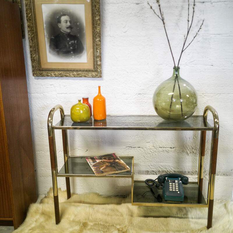 Console vintage en bois et métal doré