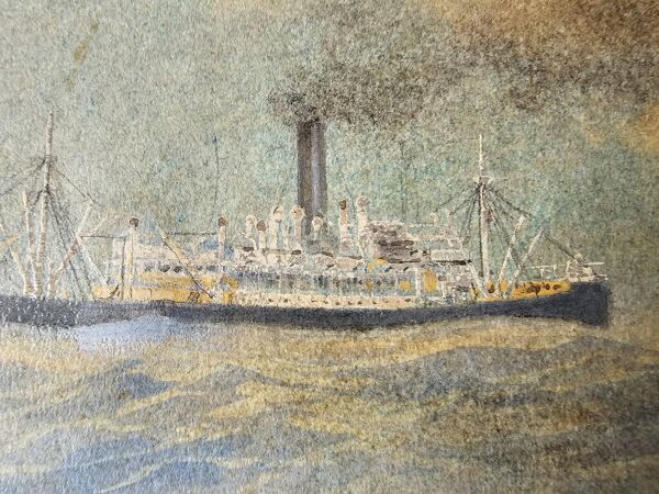 Aquarelle paquebot en mer signé taboureau georges dit sandy-hook (1879-1960
