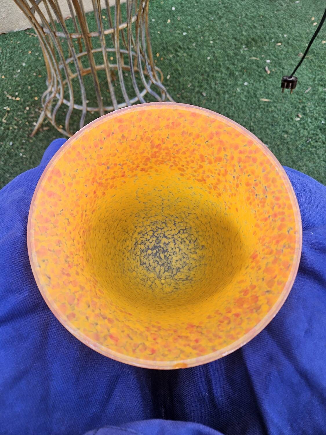 Antique art deco metal and glass lamp