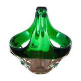 Glass green decorative basket, Czechoslovakia, 1960s