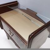 Pair of Walnut Nightstands with Golden Back-Painted Glass Top, Italy