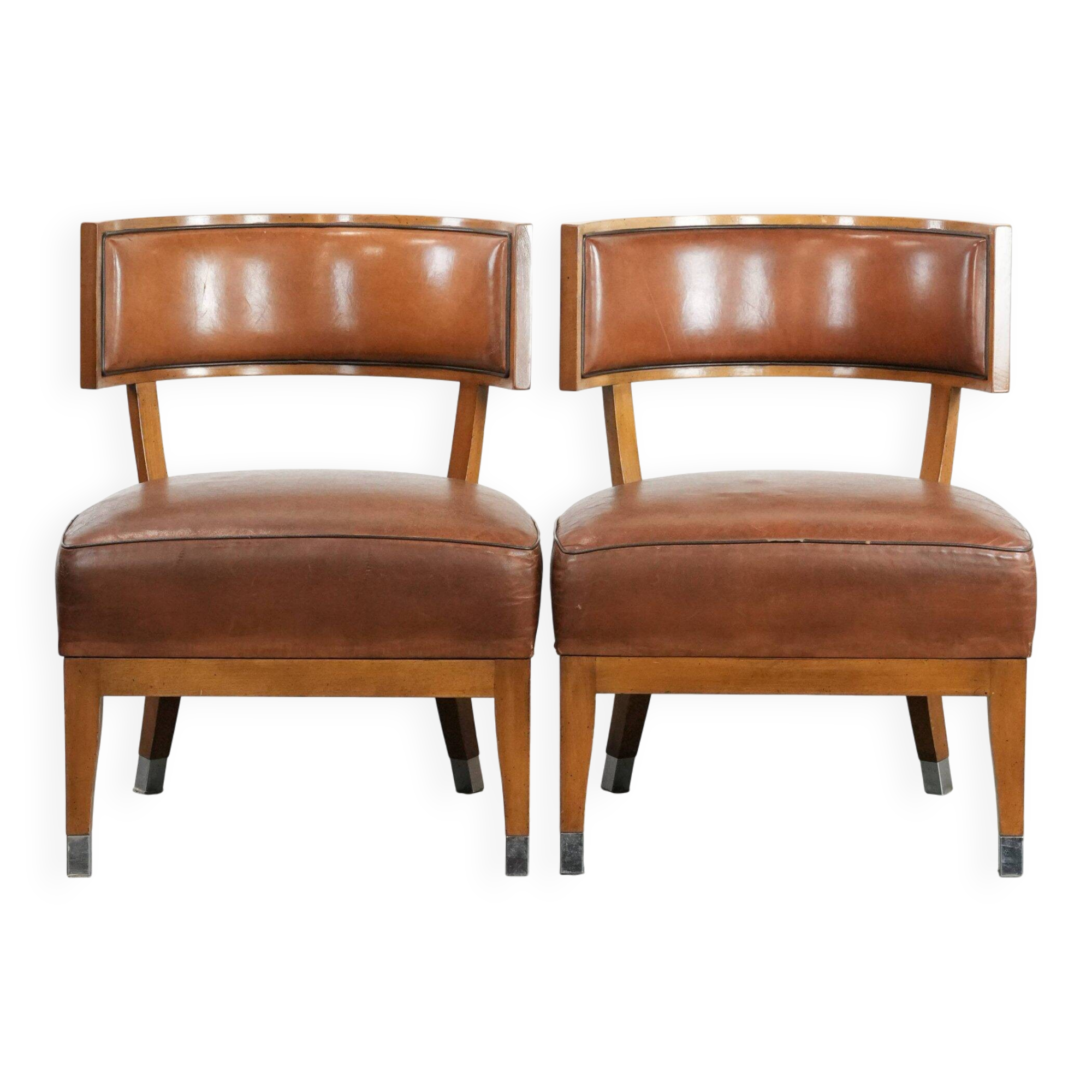 Set of 2 vintage design cocktail chairs/armchairs made of sheepskin leather