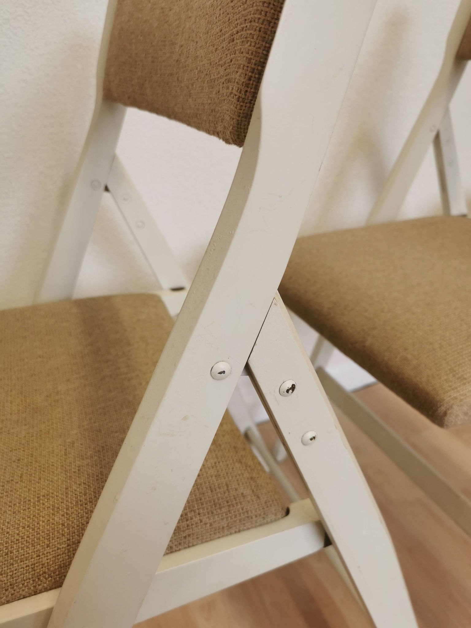 Set of 4 Vintage Wooden Folding Lounge Chairs: Beige Fabric, STOL Kamnik 1970