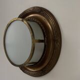 Vintage XL wall light, brass and frosted glass, France, 1920.