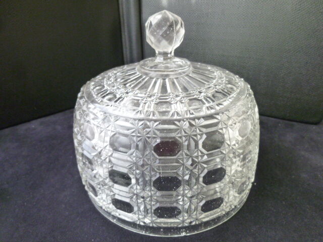 Antique cheese bell on its molded pressed glass tray