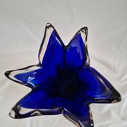 Vintage cobalt blue and amber blown glass vase in Murano style.