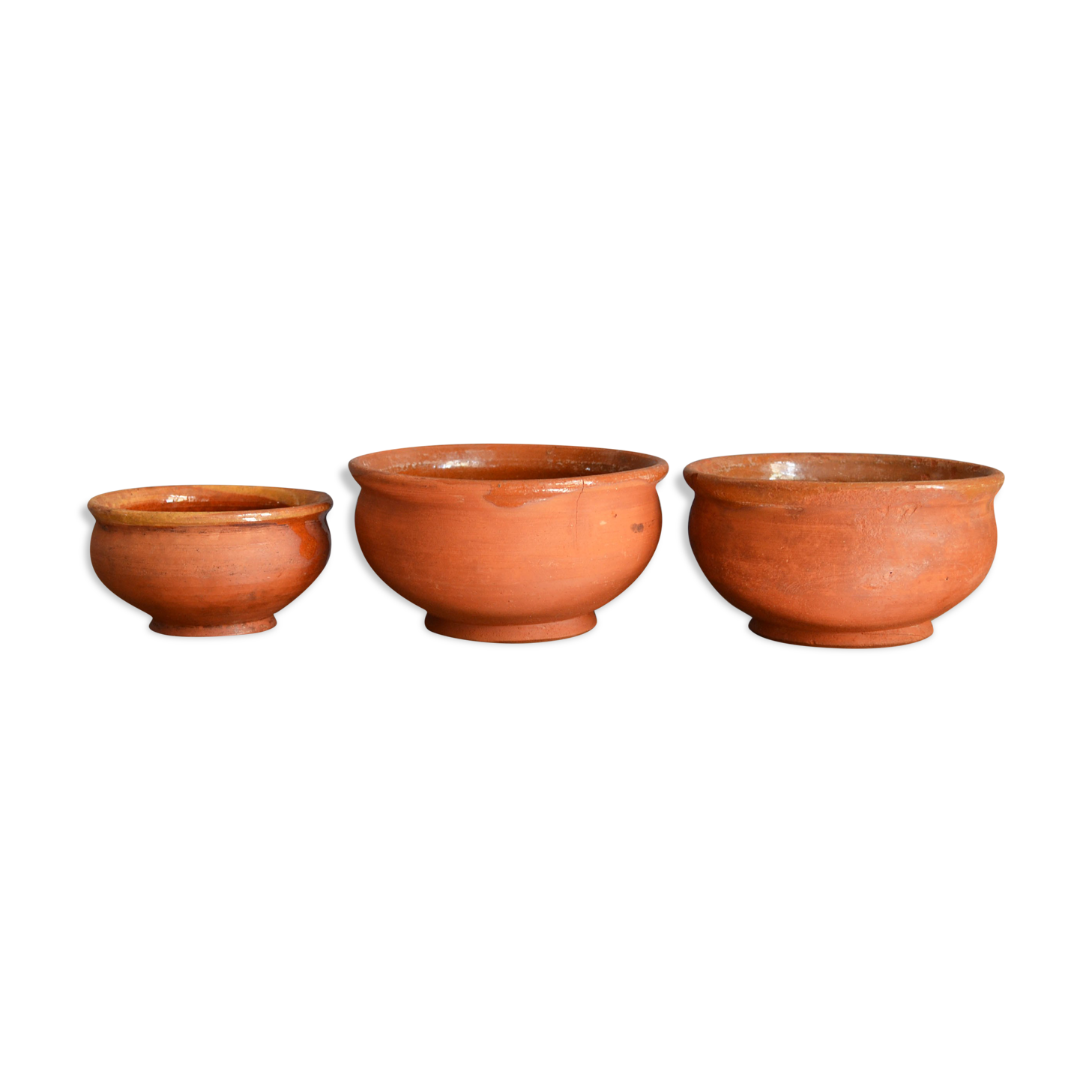 3 old terracotta bowls