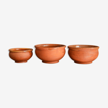 3 old terracotta bowls