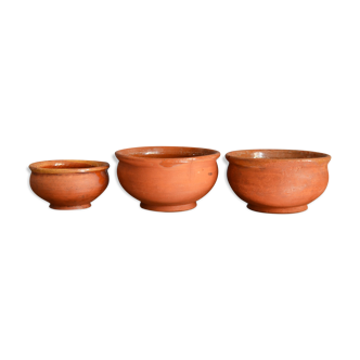 3 old terracotta bowls