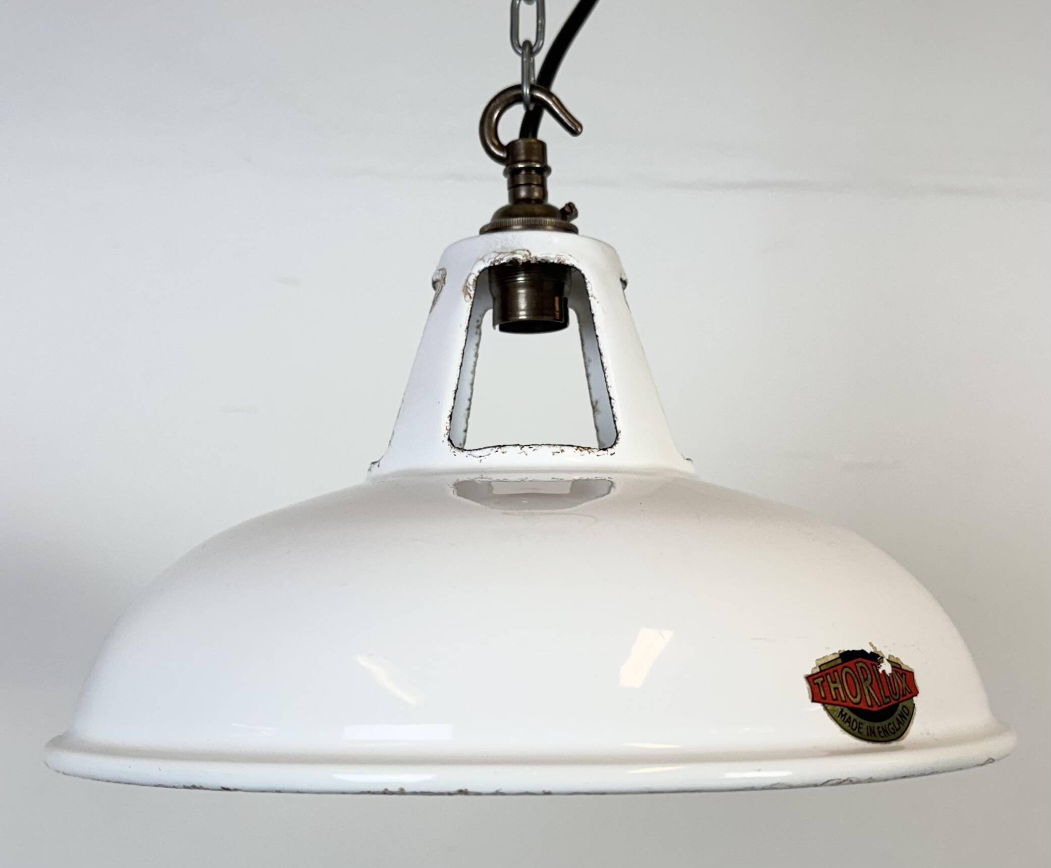 Industrial White Enamel Factory Pendant Lamp from Thorlux, 1960s