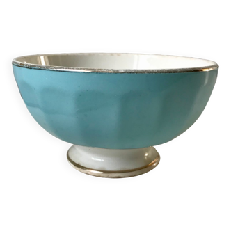 earthenware bowl Moulins des Loups sky blue and edging 40s-50s