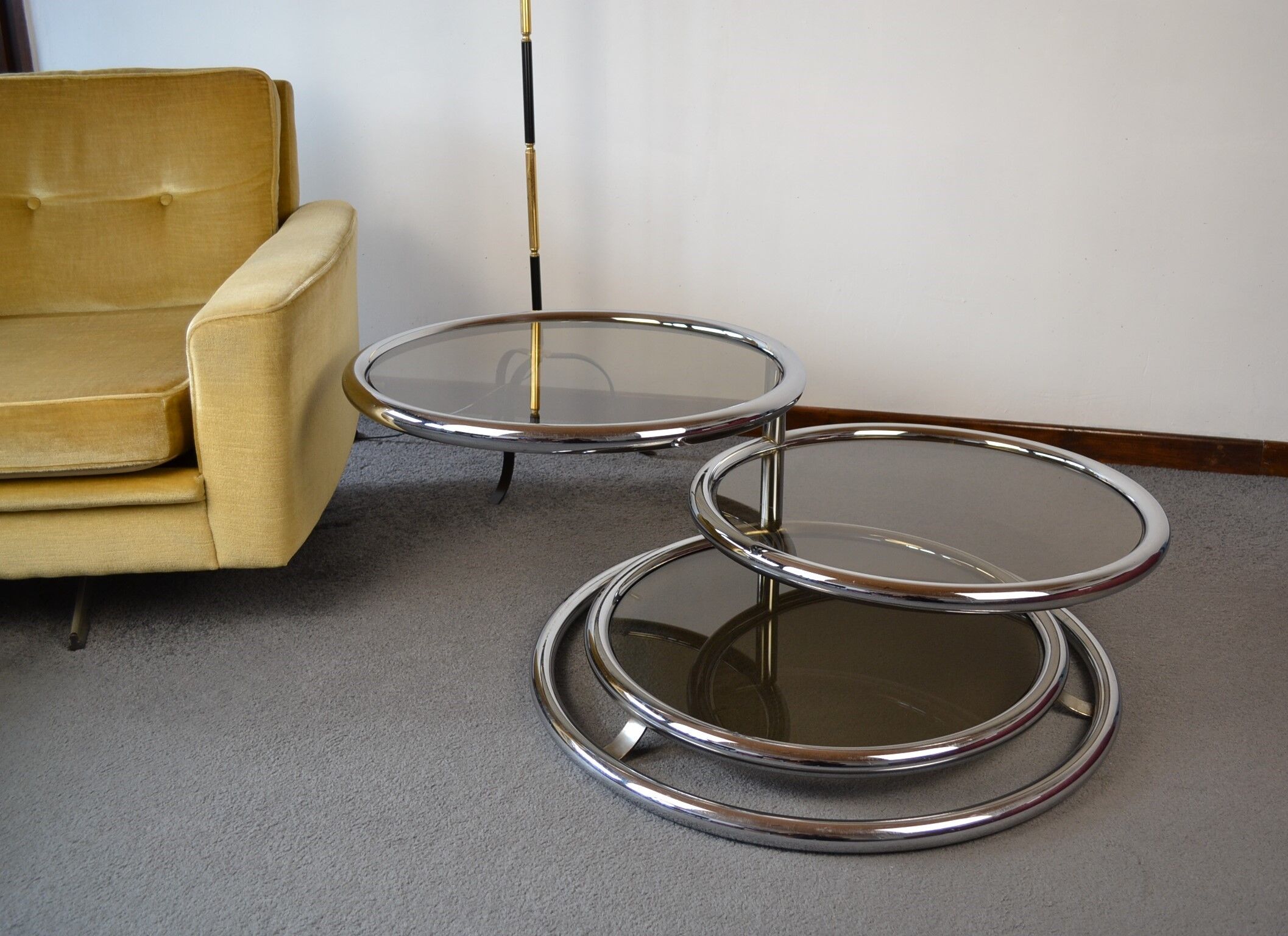 Vintage coffee table with 70s swivel trays