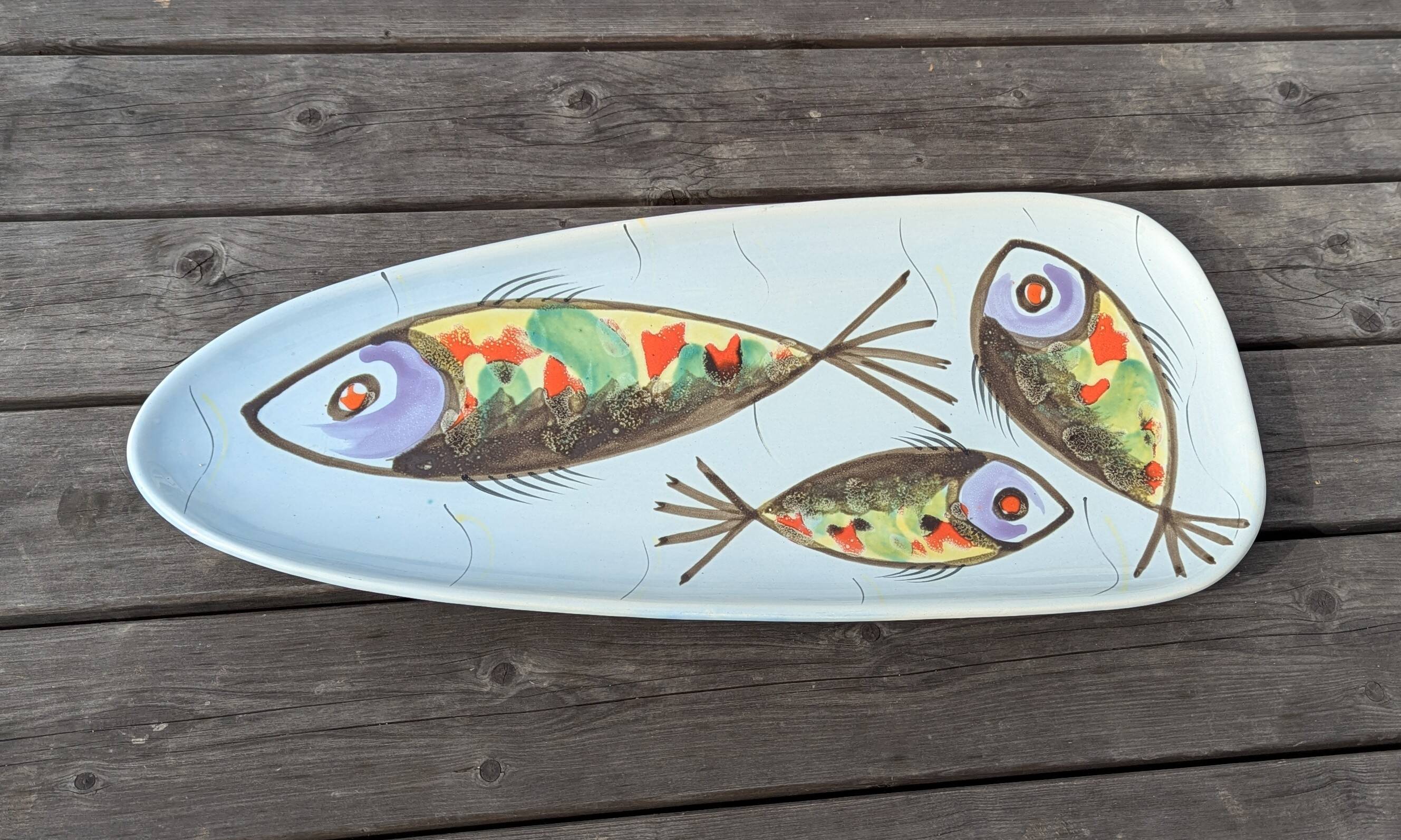 Large XXL ceramic fish platter Pornic Vintage 1950s
