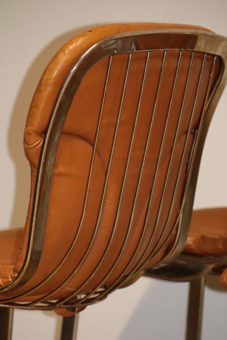 Series of 6 vintage Cidue Italy chairs in leather and metal, 1970s