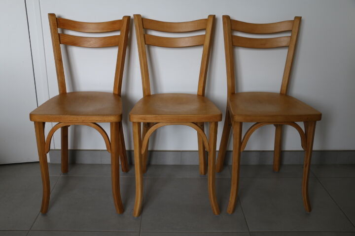 Série 8 chaises Baumann hêtre clair 1950
