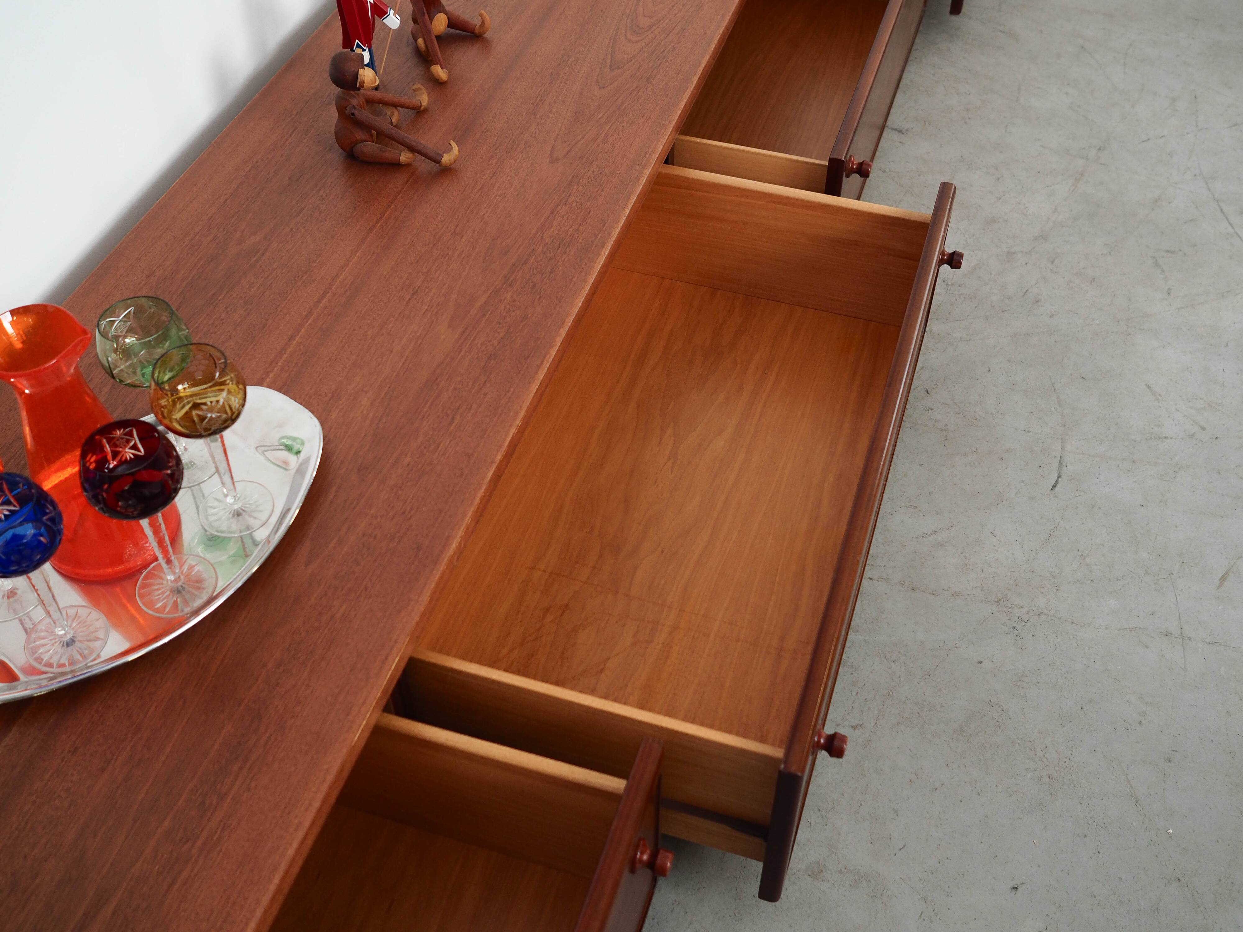 Low mahogany furniture, Danish design, 1970s, made in Denmark.