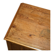 Antique Victorian pine governess buffet with sliding shelf.