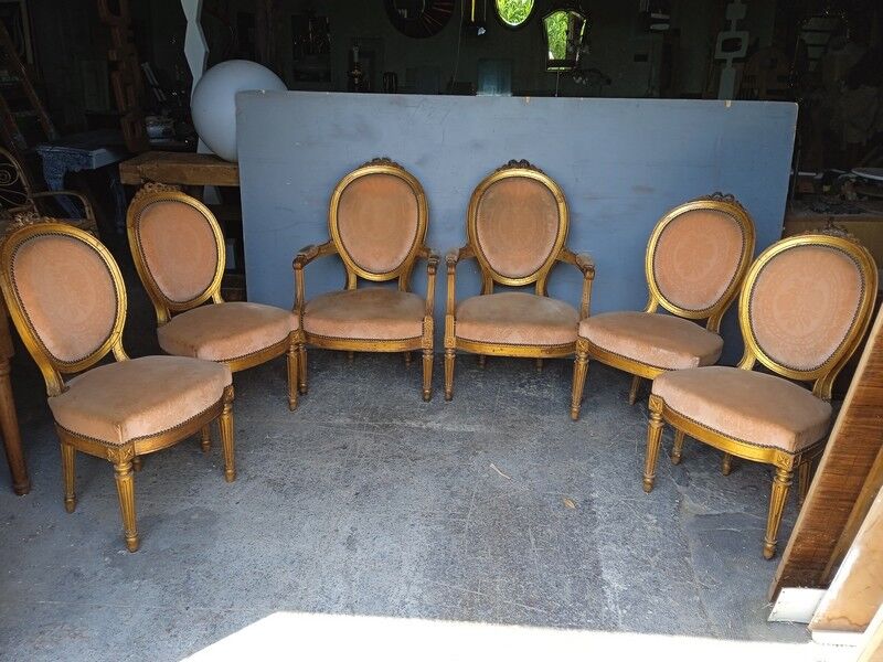 2 fauteuils 4 chaises salon Louis XVI époque XIXeme