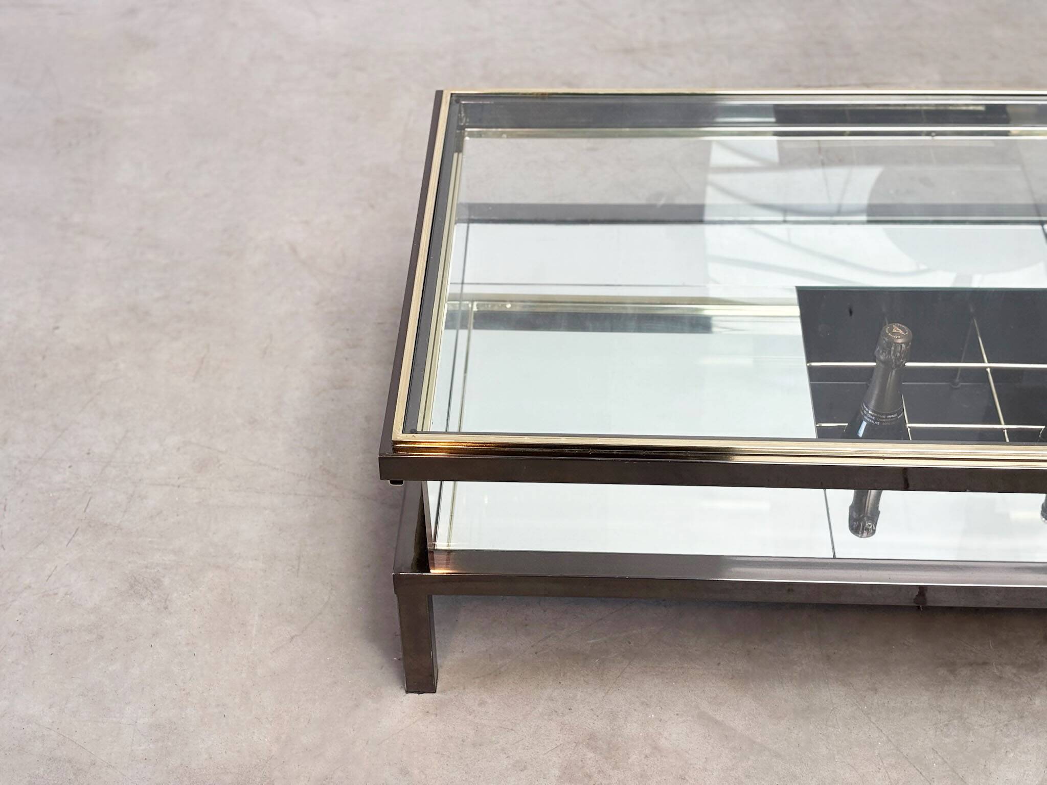 Rare Maison Jansen (attr.) sliding coffee table with bottle holder