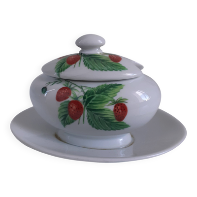 Moutardier en porcelaine de Paris décor les fruits sauvages