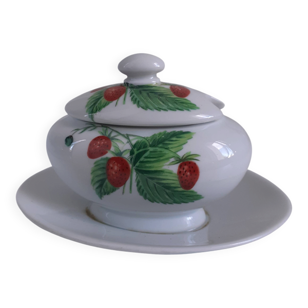 Moutardier en porcelaine de Paris décor les fruits sauvages