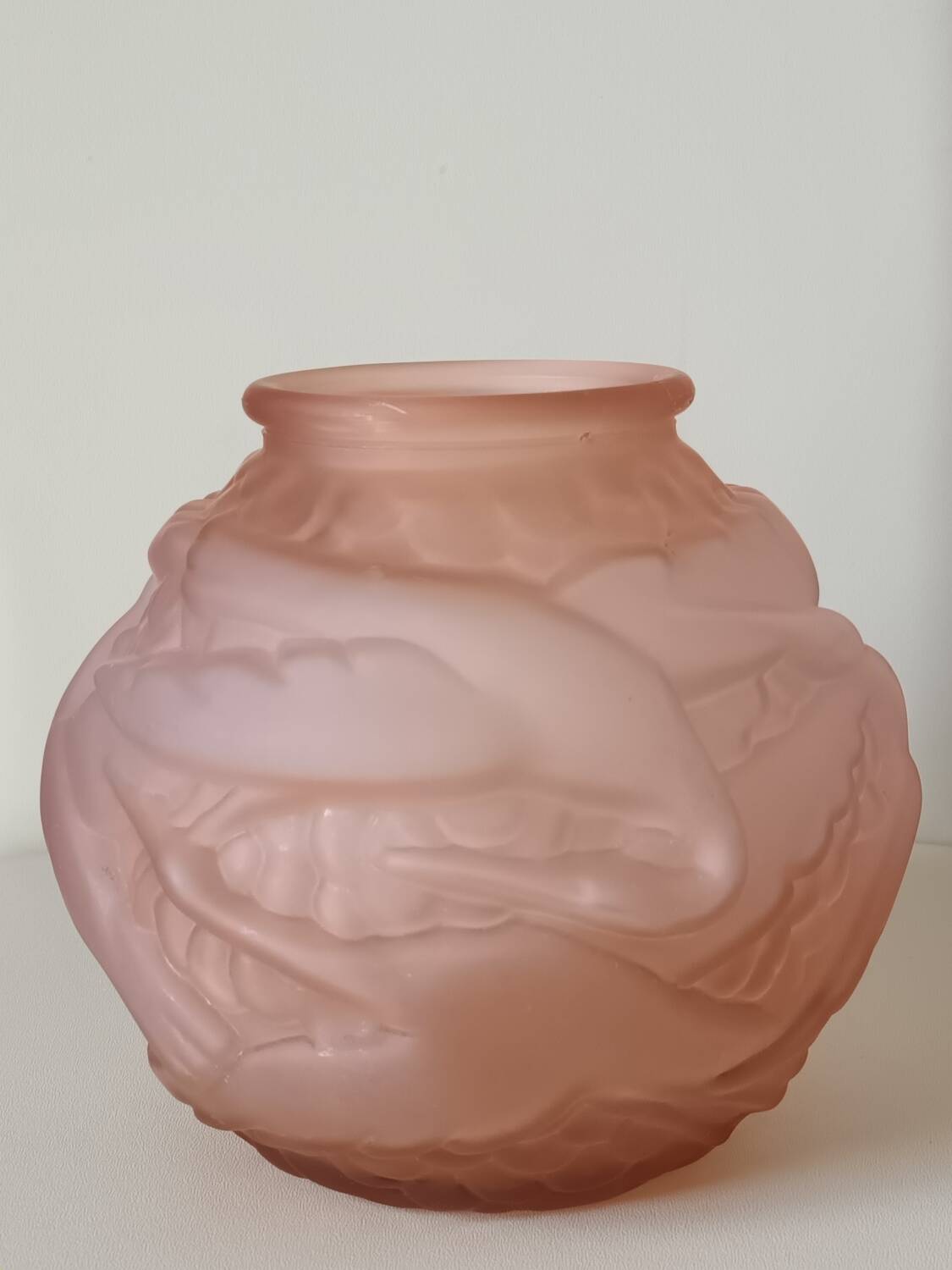 Art Deco pink glass round vase