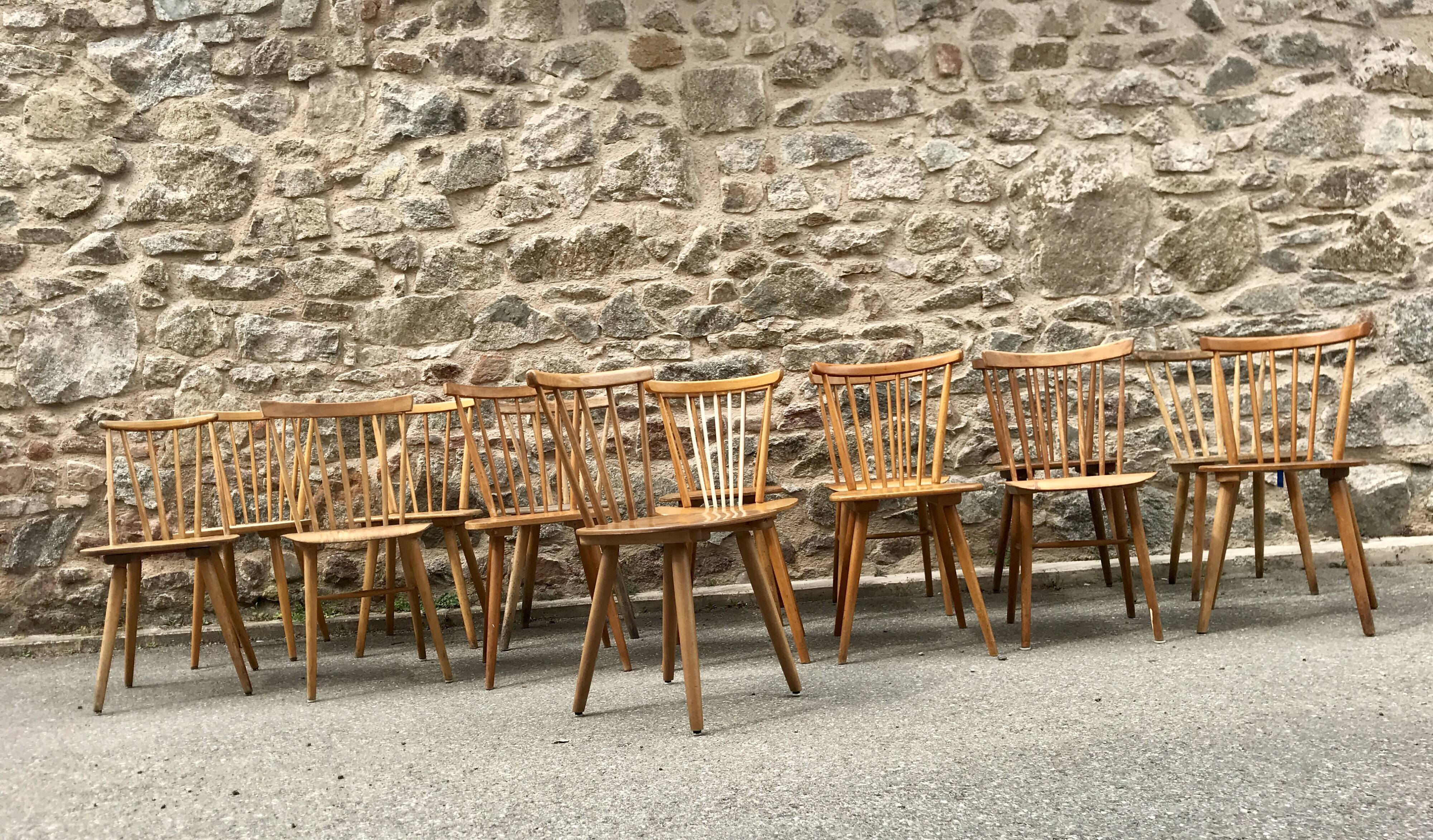 Series of 15 scandinavian bistro chairs