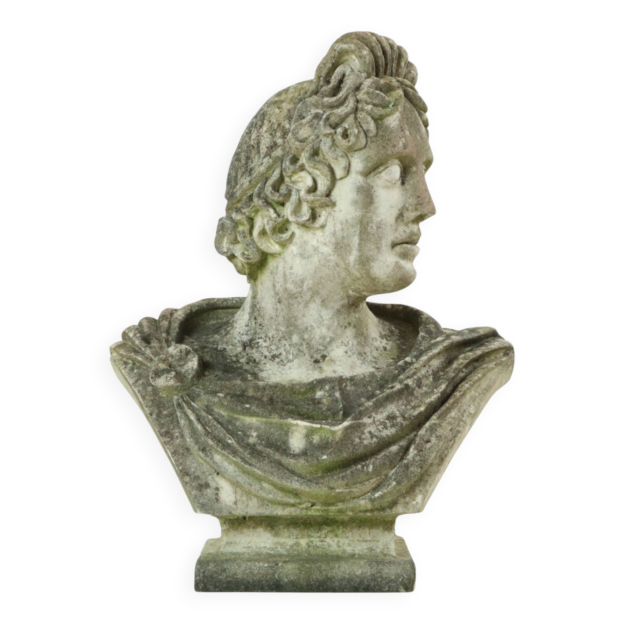 Beautiful Weathered Apollo Bust Garden Statue Cast Stone 65cm