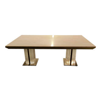 Brass and travertine dining table, 1970s