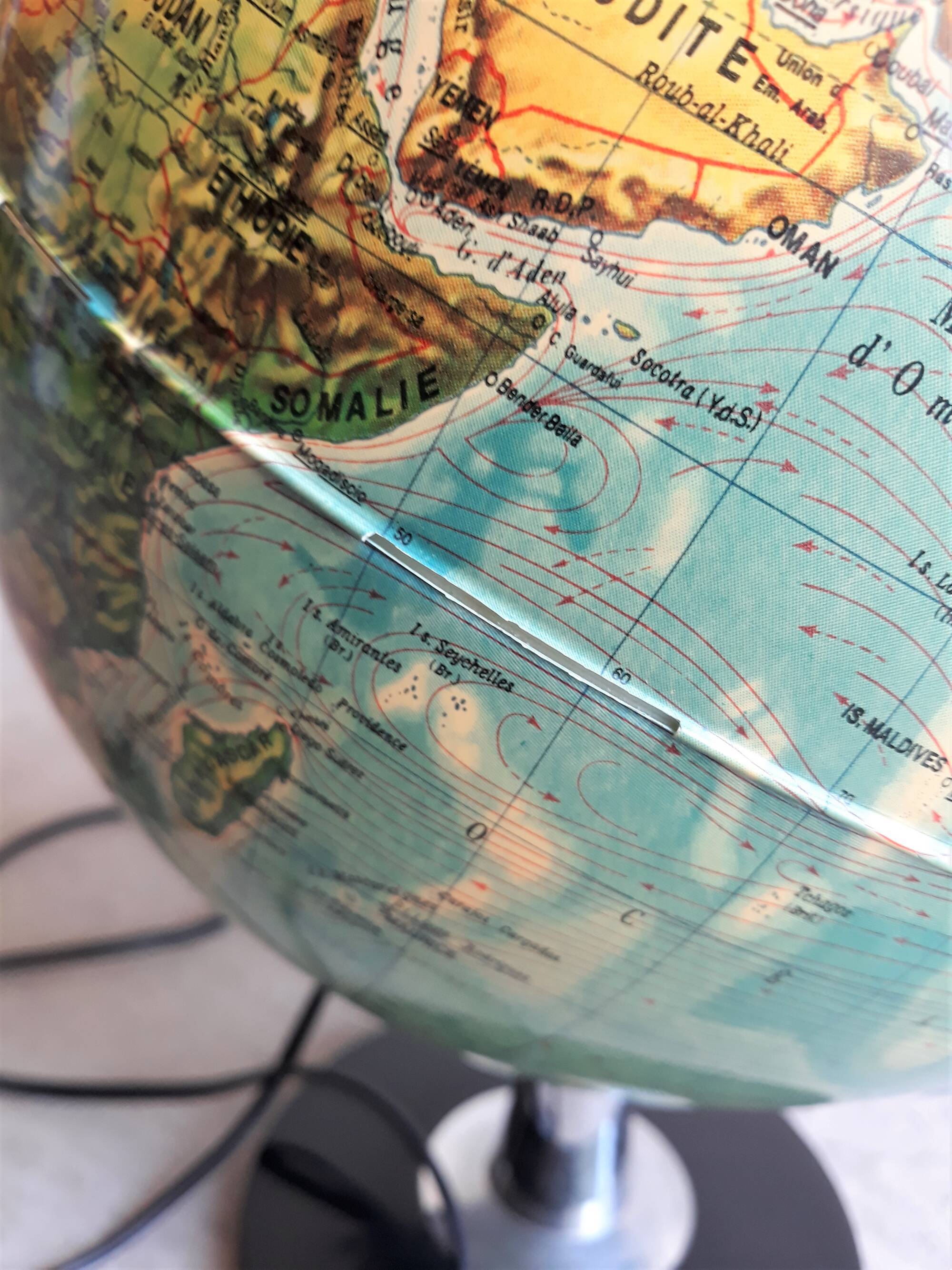 Bright vintage earth globe made in Italy 1970