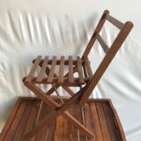 Ancienne chaise pliante enfant en bois assise vintage