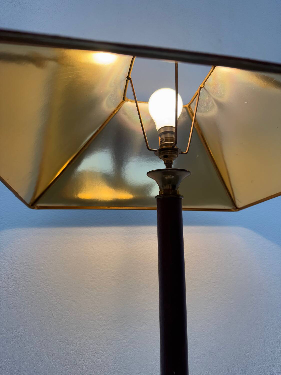 Large teak and bronze lamp from the 1970s