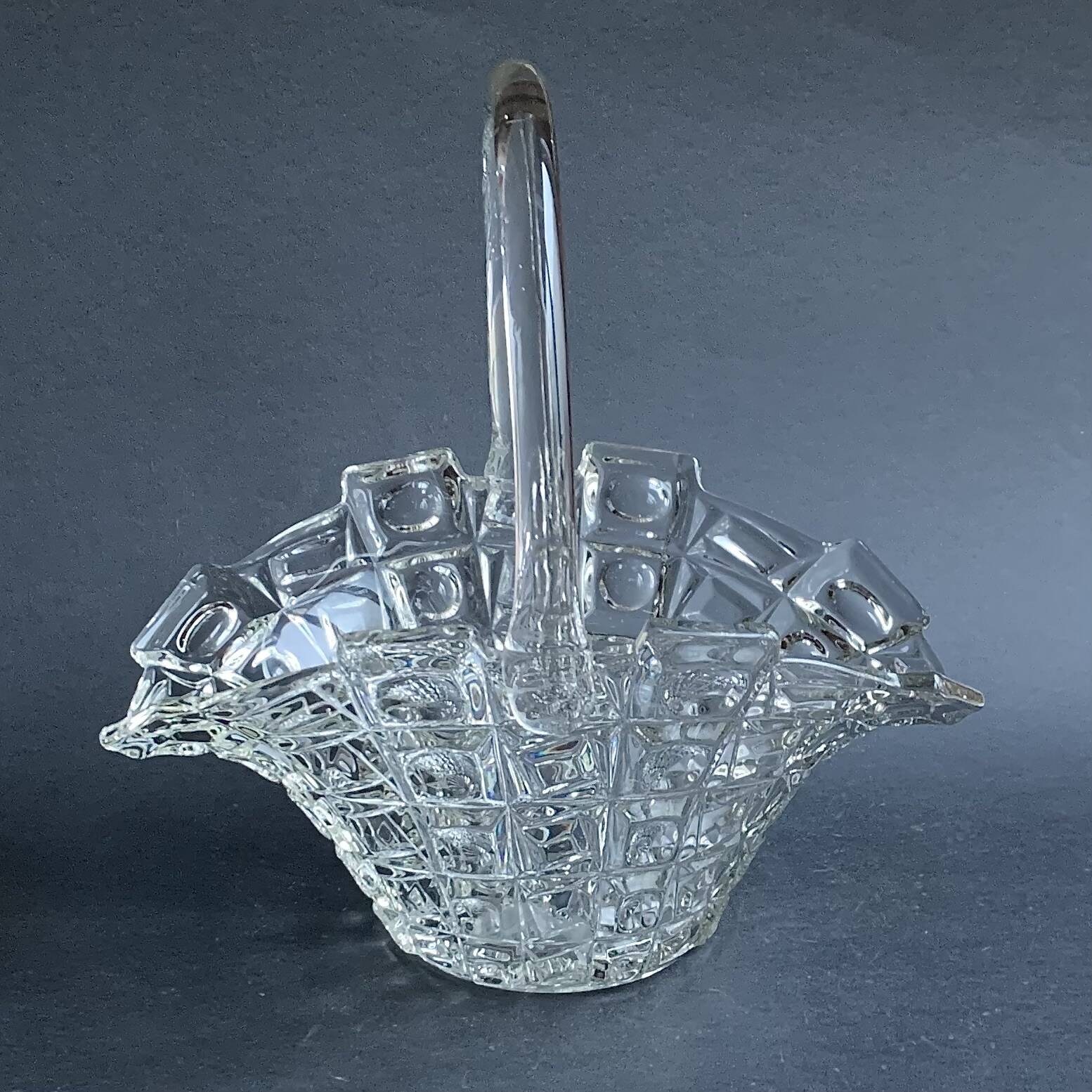 Antique clear glass basket or bowl - Libochovice glassworks - Czechoslovakia