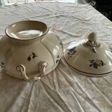 Sarreguemines Agreste soup tureen, antique French earthenware with lid.