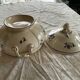 Sarreguemines Agreste soup tureen, antique French earthenware with lid.