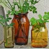 Trio amber vintage vase jar and bubbled glass