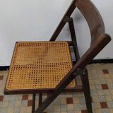 Set of 4 vintage 1970s folding chairs in wood and caning