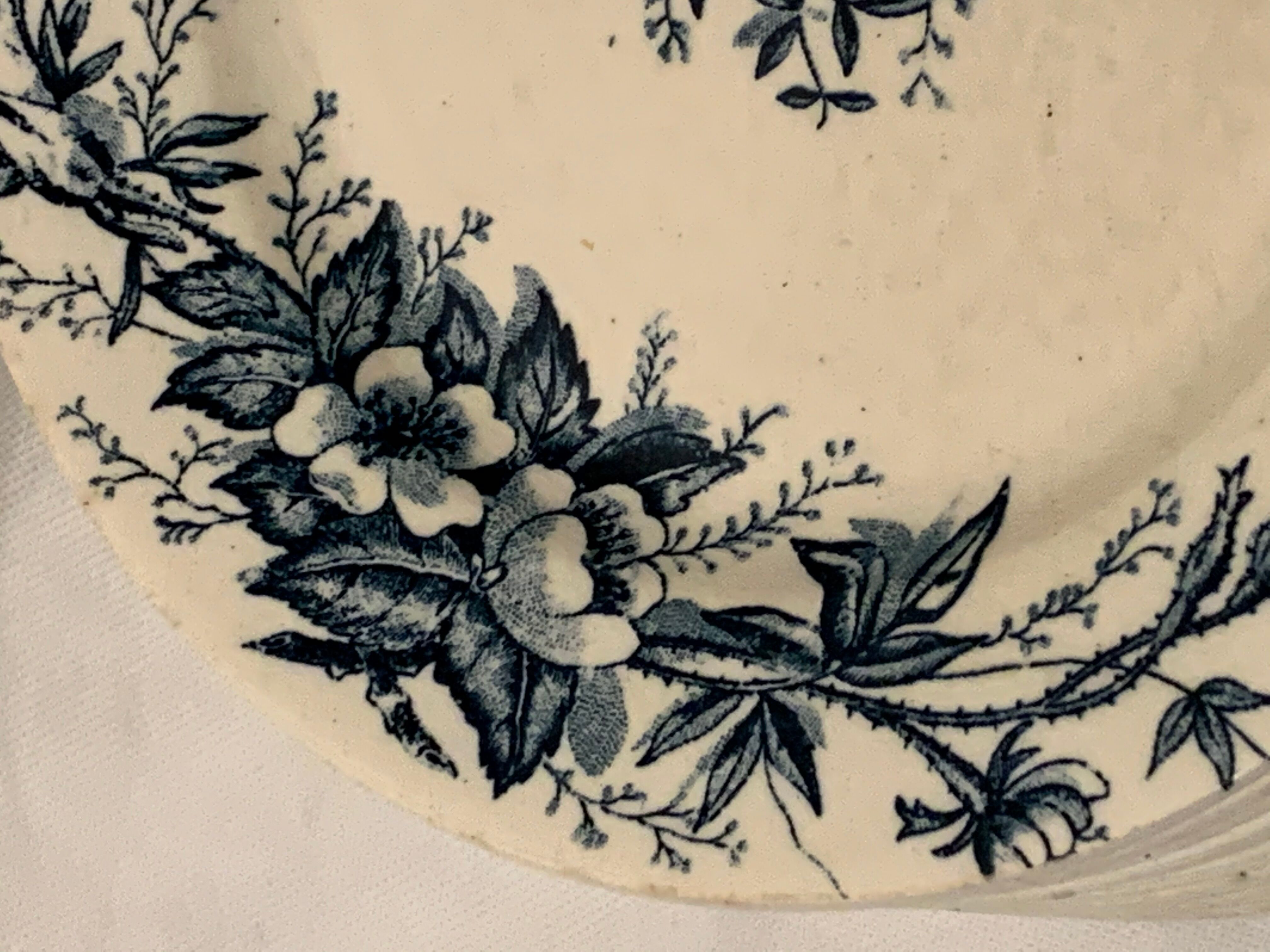 Set of 12 old blue dessert plates Eglantines, Iron Land, HB and Co.