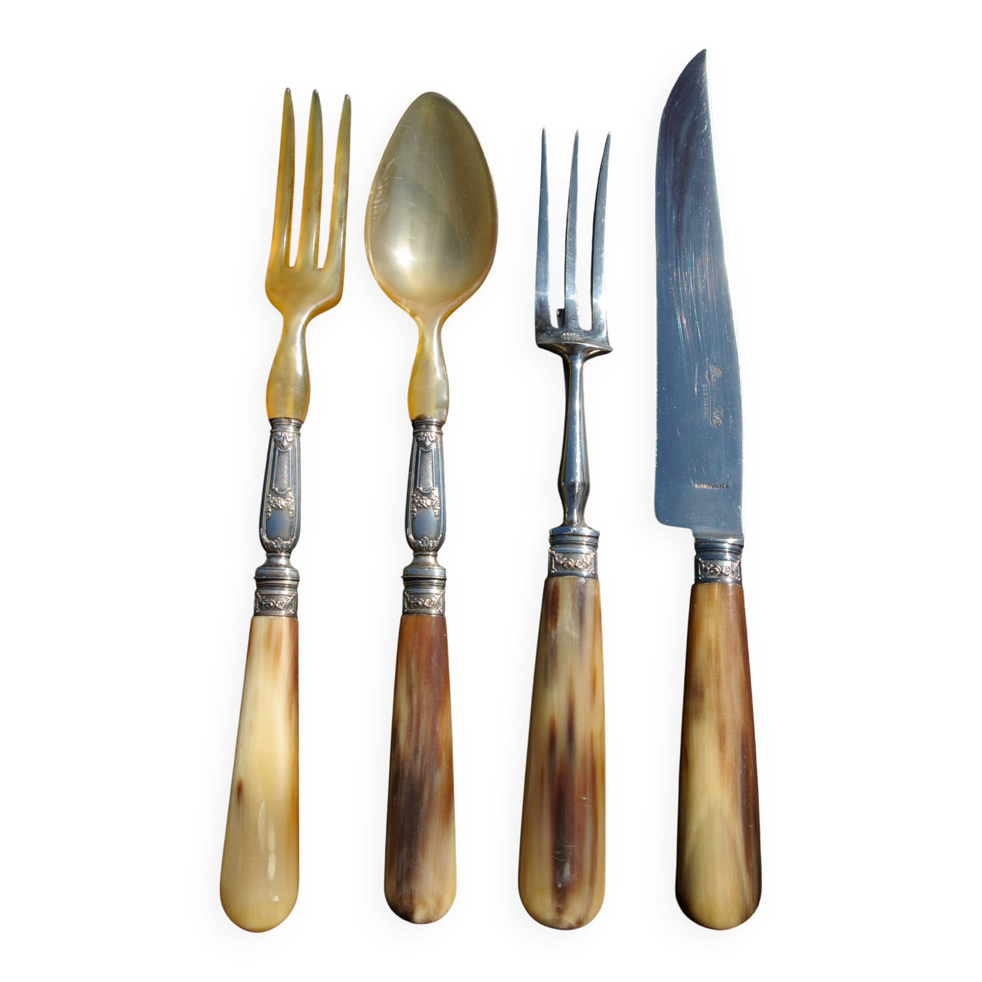 Carving Set + Salad Server Horn and Stainless Steel