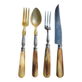 Carving Set + Salad Server Horn and Stainless Steel