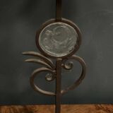 Porte-bougie en fer forgé enchâssement de verre 1950