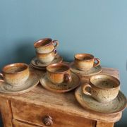 Coffee service with cups and saucers in Puisaye stoneware by Jean-Pierre Prud'homme