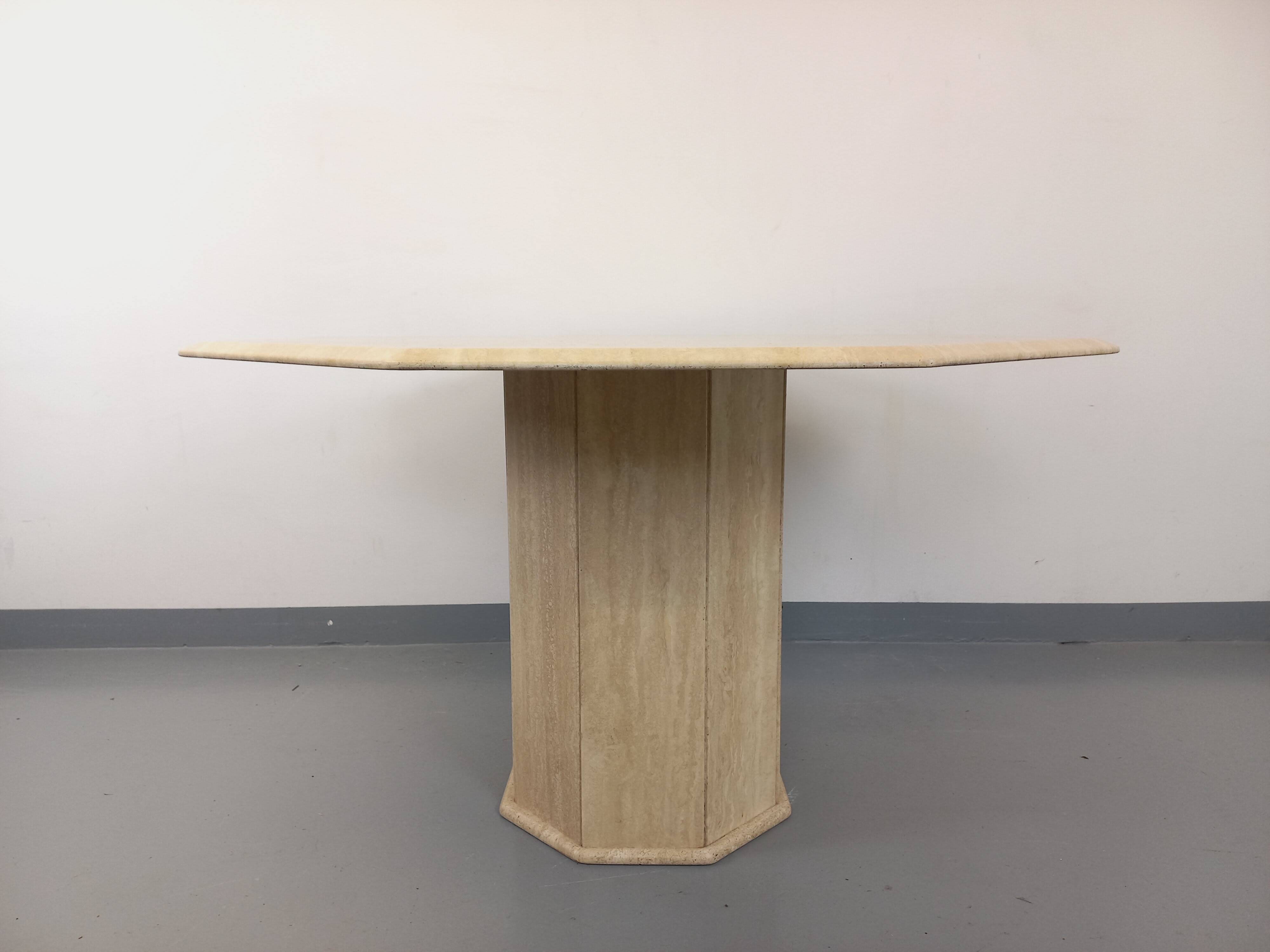 Vintage octagonal travertine dining table from the 70s 80s