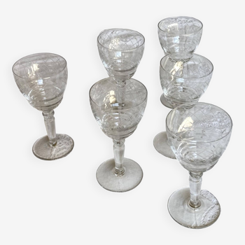 Cut crystal glass wine water set of 6 vintage tableware